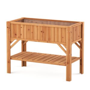 Elevated Wooden Planter with Storage Shelf